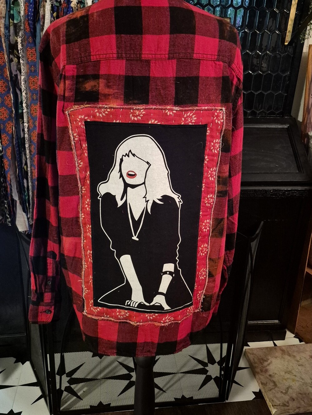 Upcycled Bleached And Distressed Flannel Grease 2 Patch
